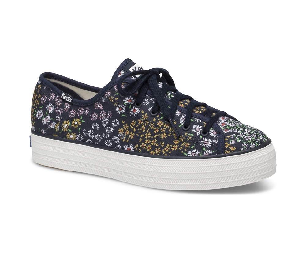 Keds Womens Sneakers Navy - Triple Kick Floral - 834RNYBXI